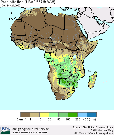 Africa Precipitation (USAF 557th WW) Thematic Map For 12/14/2020 - 12/20/2020