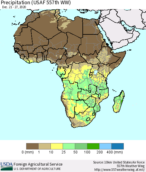 Africa Precipitation (USAF 557th WW) Thematic Map For 12/21/2020 - 12/27/2020