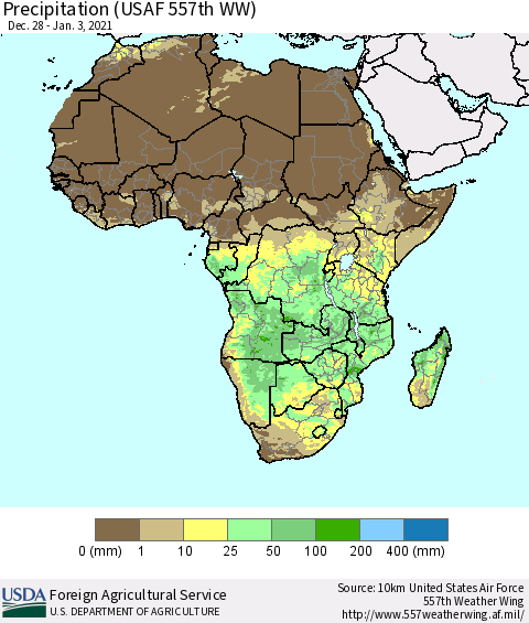 Africa Precipitation (USAF 557th WW) Thematic Map For 12/28/2020 - 1/3/2021
