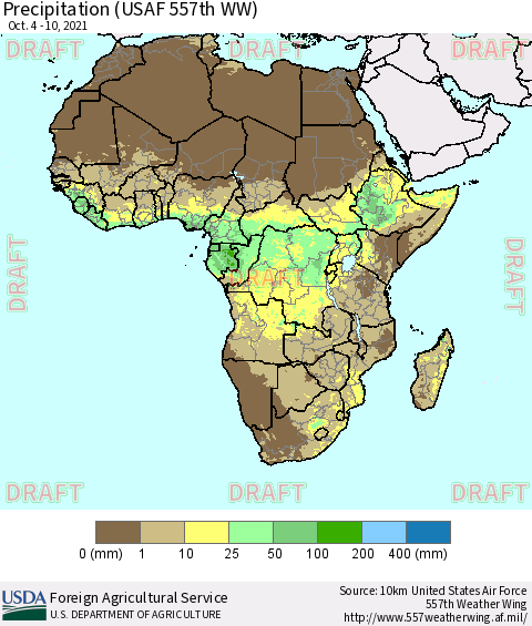 Africa Precipitation (USAF 557th WW) Thematic Map For 10/4/2021 - 10/10/2021