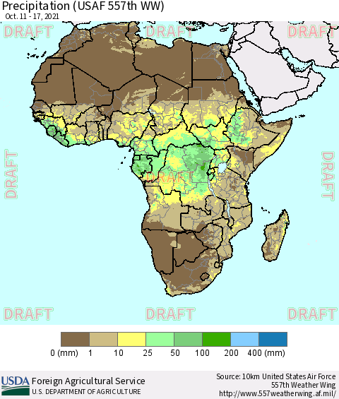 Africa Precipitation (USAF 557th WW) Thematic Map For 10/11/2021 - 10/17/2021