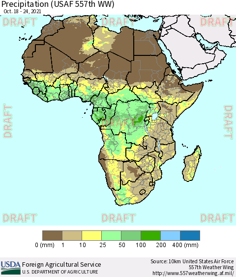 Africa Precipitation (USAF 557th WW) Thematic Map For 10/18/2021 - 10/24/2021