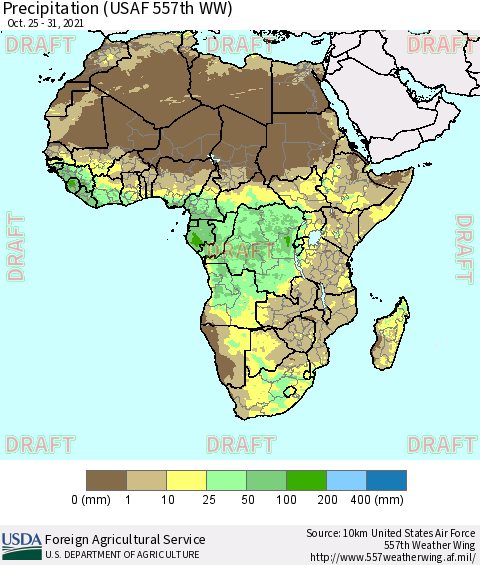 Africa Precipitation (USAF 557th WW) Thematic Map For 10/25/2021 - 10/31/2021