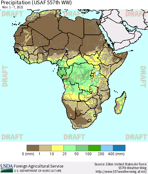 Africa Precipitation (USAF 557th WW) Thematic Map For 11/1/2021 - 11/7/2021