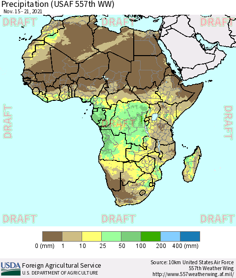Africa Precipitation (USAF 557th WW) Thematic Map For 11/15/2021 - 11/21/2021