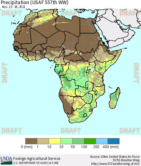 Africa Precipitation (USAF 557th WW) Thematic Map For 11/22/2021 - 11/28/2021