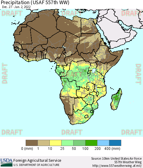 Africa Precipitation (USAF 557th WW) Thematic Map For 12/27/2021 - 1/2/2022