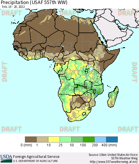 Africa Precipitation (USAF 557th WW) Thematic Map For 2/14/2022 - 2/20/2022
