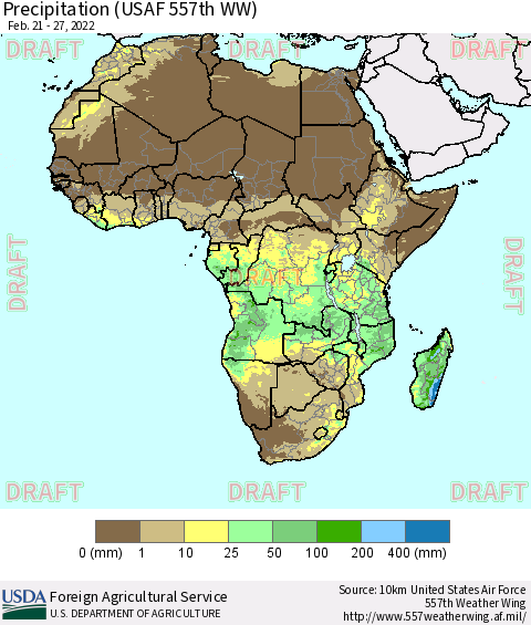 Africa Precipitation (USAF 557th WW) Thematic Map For 2/21/2022 - 2/27/2022