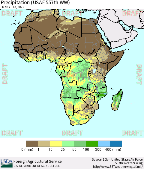 Africa Precipitation (USAF 557th WW) Thematic Map For 3/7/2022 - 3/13/2022