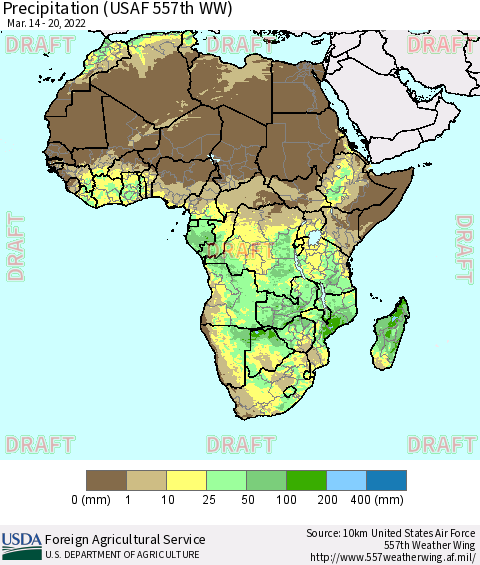 Africa Precipitation (USAF 557th WW) Thematic Map For 3/14/2022 - 3/20/2022