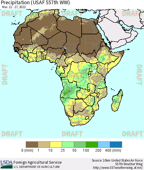 Africa Precipitation (USAF 557th WW) Thematic Map For 3/21/2022 - 3/27/2022