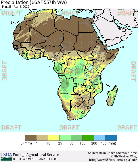 Africa Precipitation (USAF 557th WW) Thematic Map For 3/28/2022 - 4/3/2022