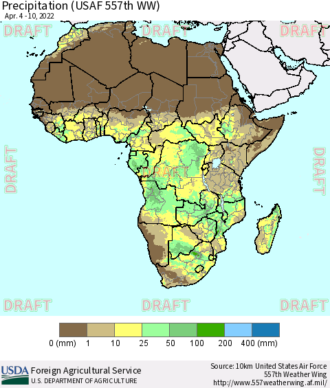 Africa Precipitation (USAF 557th WW) Thematic Map For 4/4/2022 - 4/10/2022