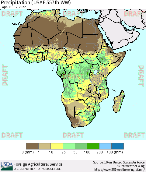 Africa Precipitation (USAF 557th WW) Thematic Map For 4/11/2022 - 4/17/2022