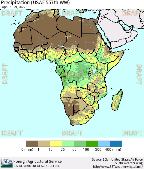 Africa Precipitation (USAF 557th WW) Thematic Map For 4/18/2022 - 4/24/2022