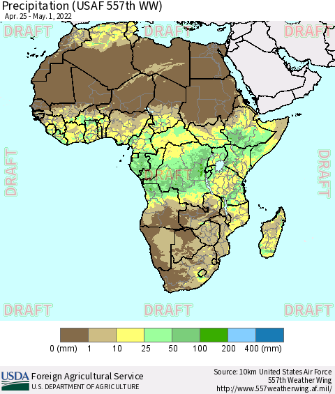 Africa Precipitation (USAF 557th WW) Thematic Map For 4/25/2022 - 5/1/2022