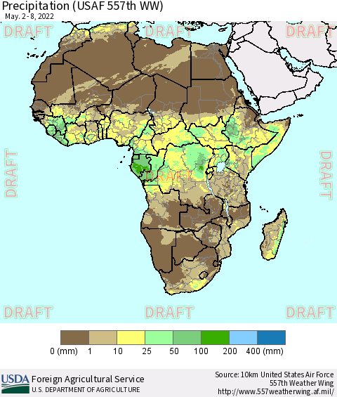 Africa Precipitation (USAF 557th WW) Thematic Map For 5/2/2022 - 5/8/2022