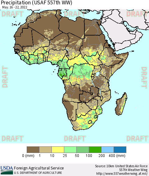 Africa Precipitation (USAF 557th WW) Thematic Map For 5/16/2022 - 5/22/2022