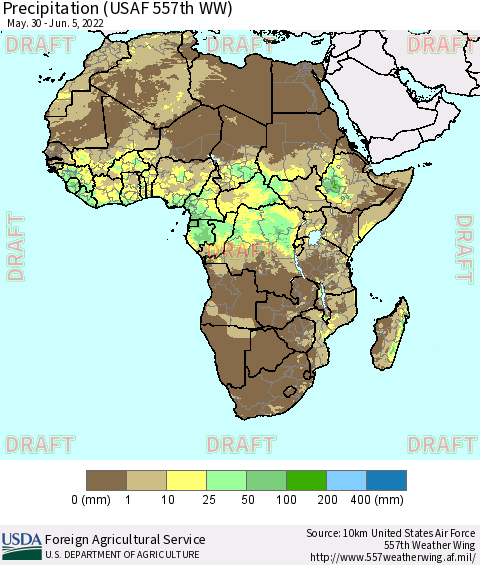 Africa Precipitation (USAF 557th WW) Thematic Map For 5/30/2022 - 6/5/2022