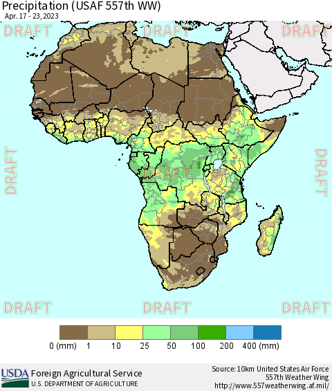 Africa Precipitation (USAF 557th WW) Thematic Map For 4/17/2023 - 4/23/2023