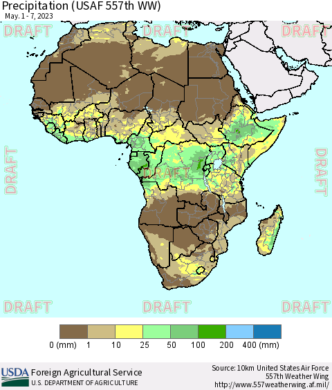 Africa Precipitation (USAF 557th WW) Thematic Map For 5/1/2023 - 5/7/2023