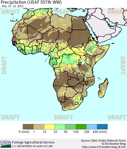 Africa Precipitation (USAF 557th WW) Thematic Map For 5/15/2023 - 5/21/2023