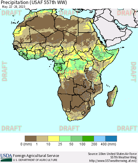 Africa Precipitation (USAF 557th WW) Thematic Map For 5/22/2023 - 5/28/2023