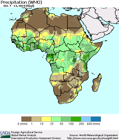 Africa Precipitation (WMO) Thematic Map For 10/7/2019 - 10/13/2019