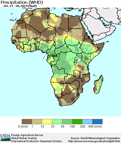 Africa Precipitation (WMO) Thematic Map For 10/14/2019 - 10/20/2019