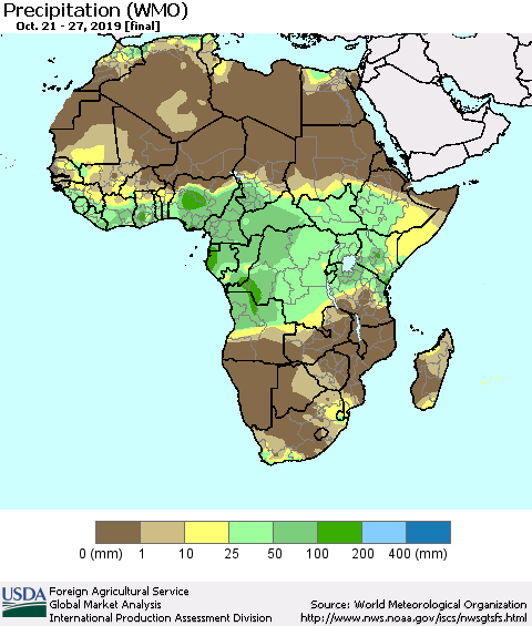 Africa Precipitation (WMO) Thematic Map For 10/21/2019 - 10/27/2019