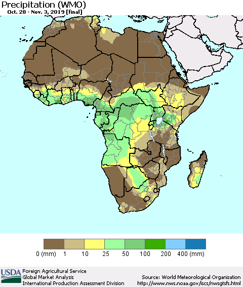 Africa Precipitation (WMO) Thematic Map For 10/28/2019 - 11/3/2019