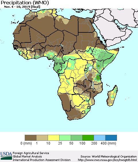 Africa Precipitation (WMO) Thematic Map For 11/4/2019 - 11/10/2019