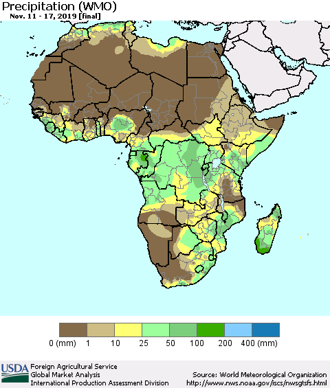 Africa Precipitation (WMO) Thematic Map For 11/11/2019 - 11/17/2019
