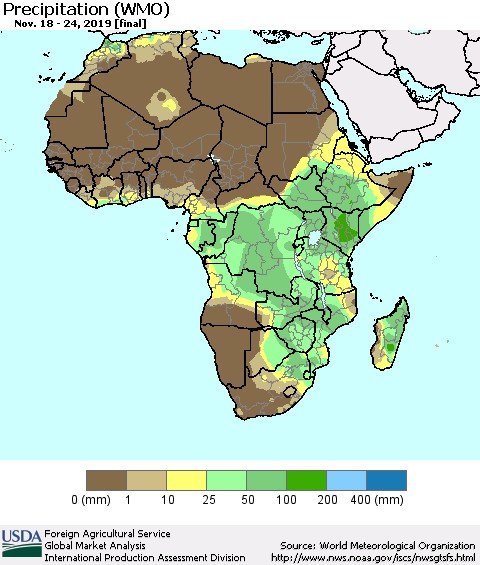 Africa Precipitation (WMO) Thematic Map For 11/18/2019 - 11/24/2019