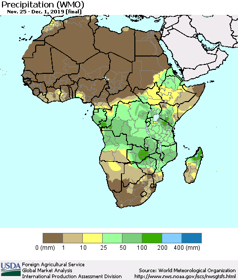 Africa Precipitation (WMO) Thematic Map For 11/25/2019 - 12/1/2019