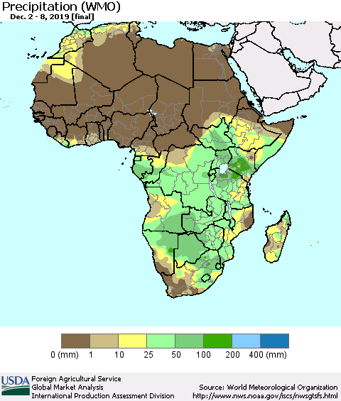 Africa Precipitation (WMO) Thematic Map For 12/2/2019 - 12/8/2019