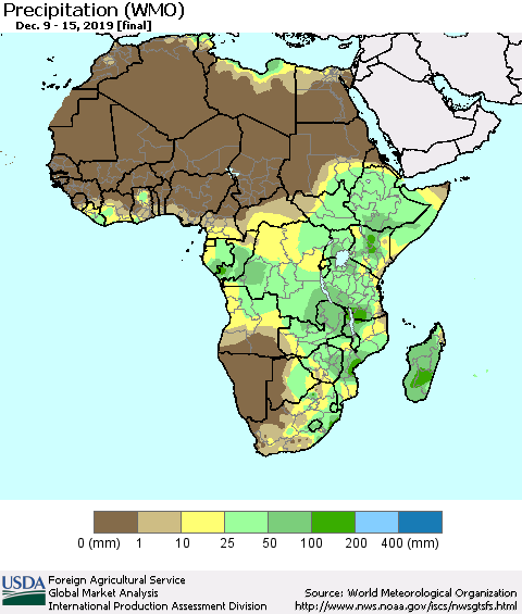 Africa Precipitation (WMO) Thematic Map For 12/9/2019 - 12/15/2019