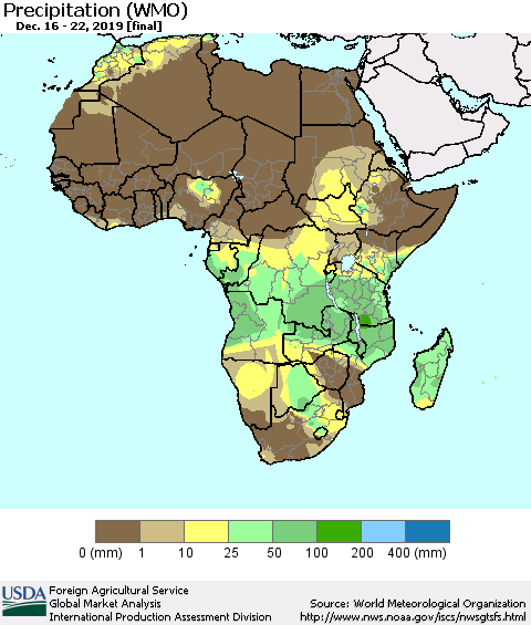 Africa Precipitation (WMO) Thematic Map For 12/16/2019 - 12/22/2019