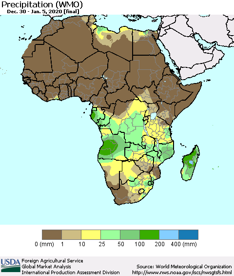 Africa Precipitation (WMO) Thematic Map For 12/30/2019 - 1/5/2020