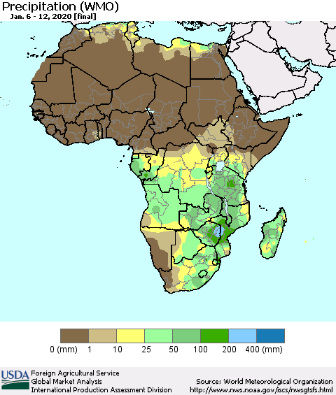 Africa Precipitation (WMO) Thematic Map For 1/6/2020 - 1/12/2020