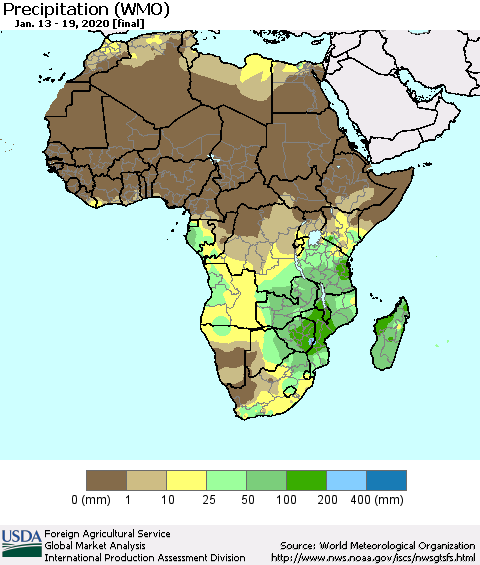 Africa Precipitation (WMO) Thematic Map For 1/13/2020 - 1/19/2020