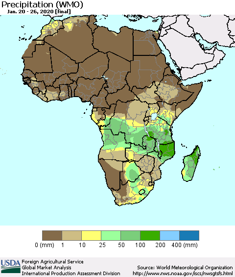 Africa Precipitation (WMO) Thematic Map For 1/20/2020 - 1/26/2020