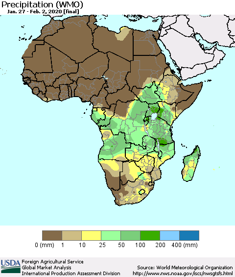Africa Precipitation (WMO) Thematic Map For 1/27/2020 - 2/2/2020