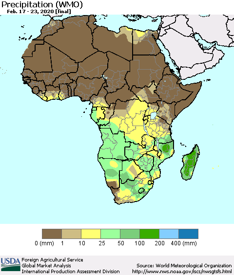 Africa Precipitation (WMO) Thematic Map For 2/17/2020 - 2/23/2020