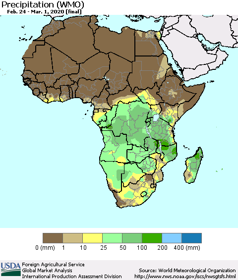 Africa Precipitation (WMO) Thematic Map For 2/24/2020 - 3/1/2020