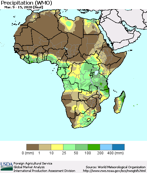 Africa Precipitation (WMO) Thematic Map For 3/9/2020 - 3/15/2020