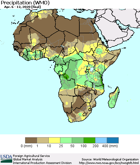 Africa Precipitation (WMO) Thematic Map For 4/6/2020 - 4/12/2020