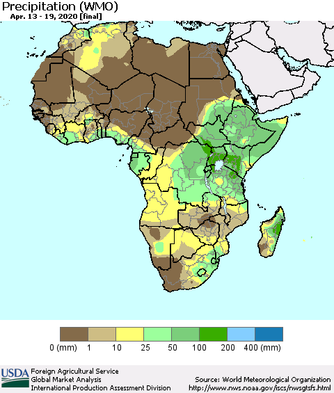 Africa Precipitation (WMO) Thematic Map For 4/13/2020 - 4/19/2020