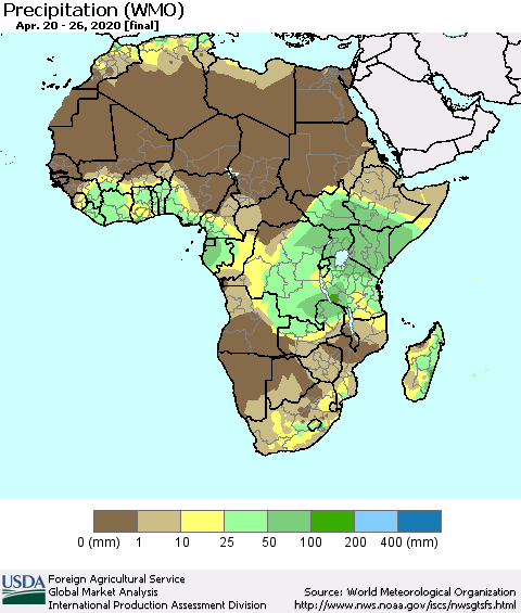 Africa Precipitation (WMO) Thematic Map For 4/20/2020 - 4/26/2020